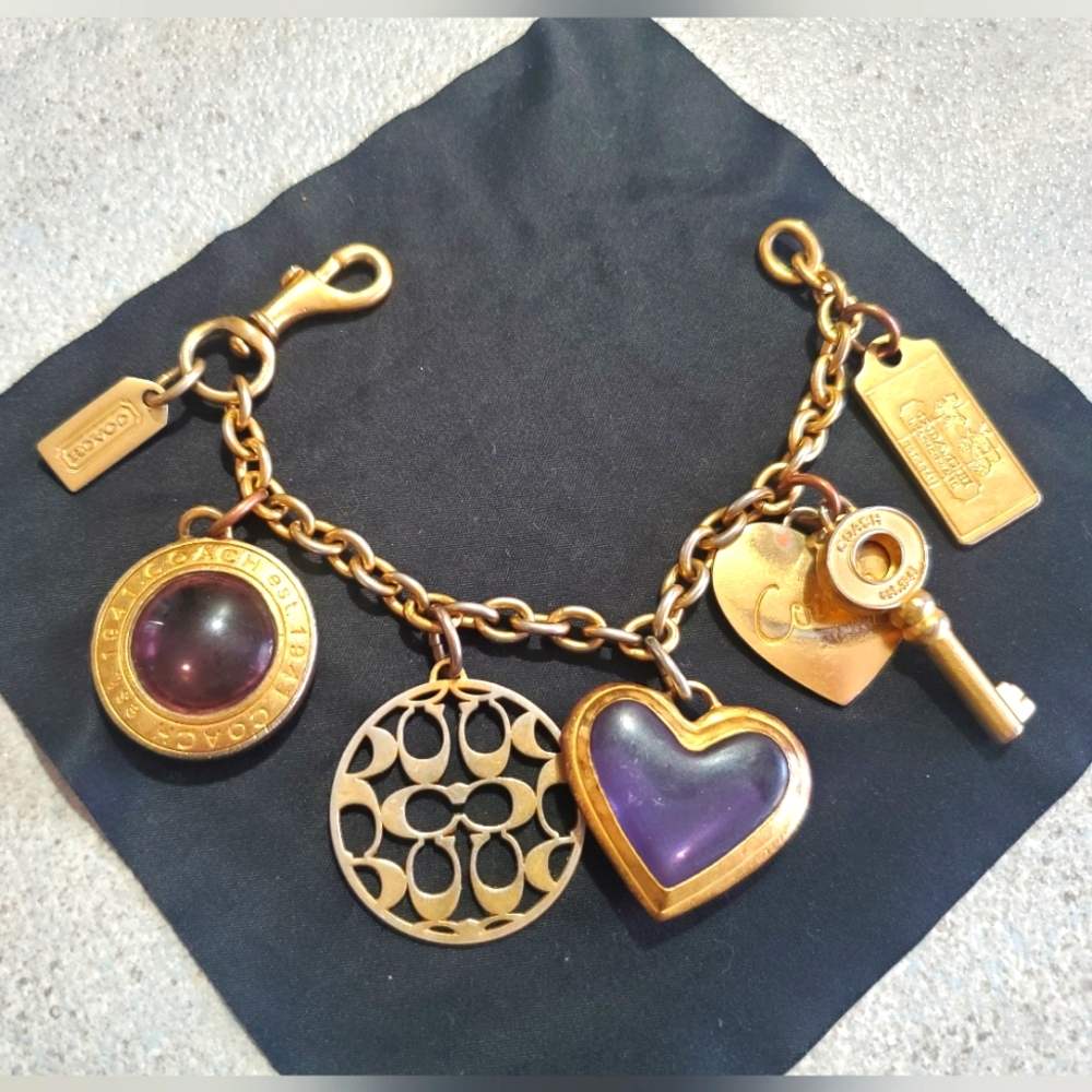 RARE gold tone Coach chunky charm bracelet/bag charms
